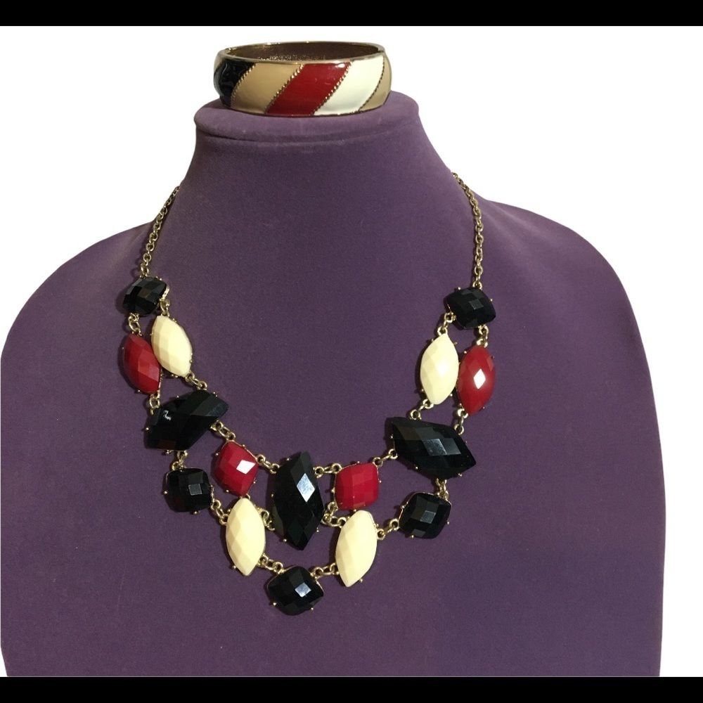 New York & Co. Necklace and bracelet combo set red black cream tan
